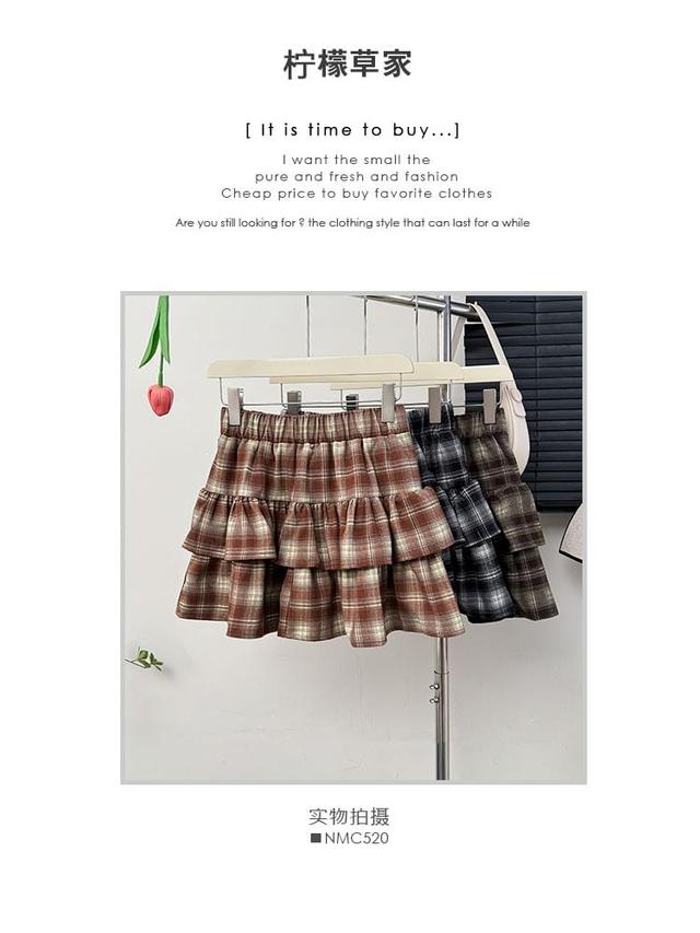 Tiered Plaid High-Rise A-Line Skirt Product Image