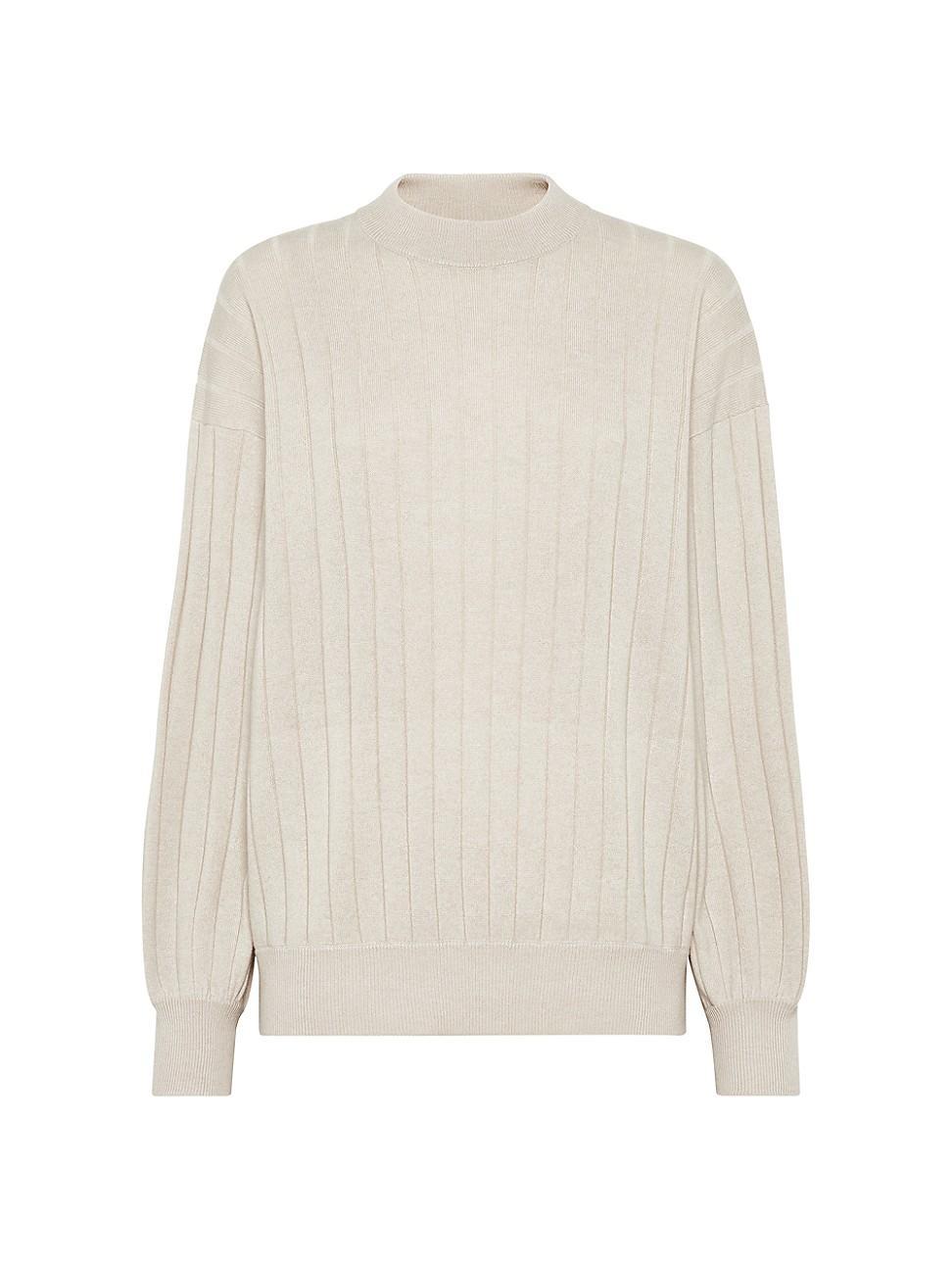 Womens Cashmere Flat Rib Sweater with Monili Product Image