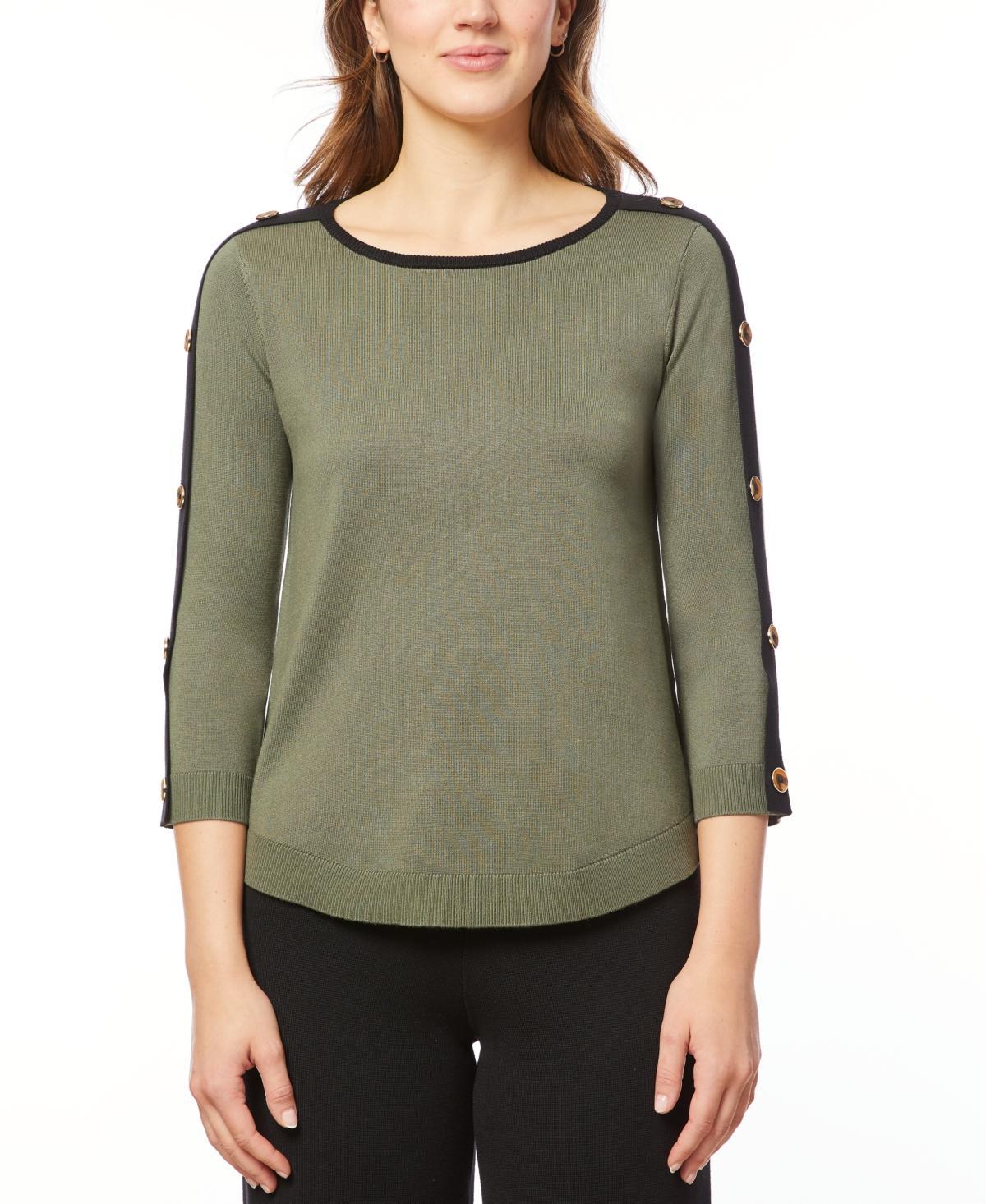 Melissa Paige Womens Button-Sleeve Crew Neck Sweater Product Image