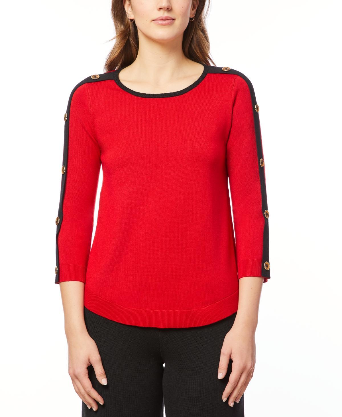 Melissa Paige Womens Button-Sleeve Crew Neck Sweater Product Image