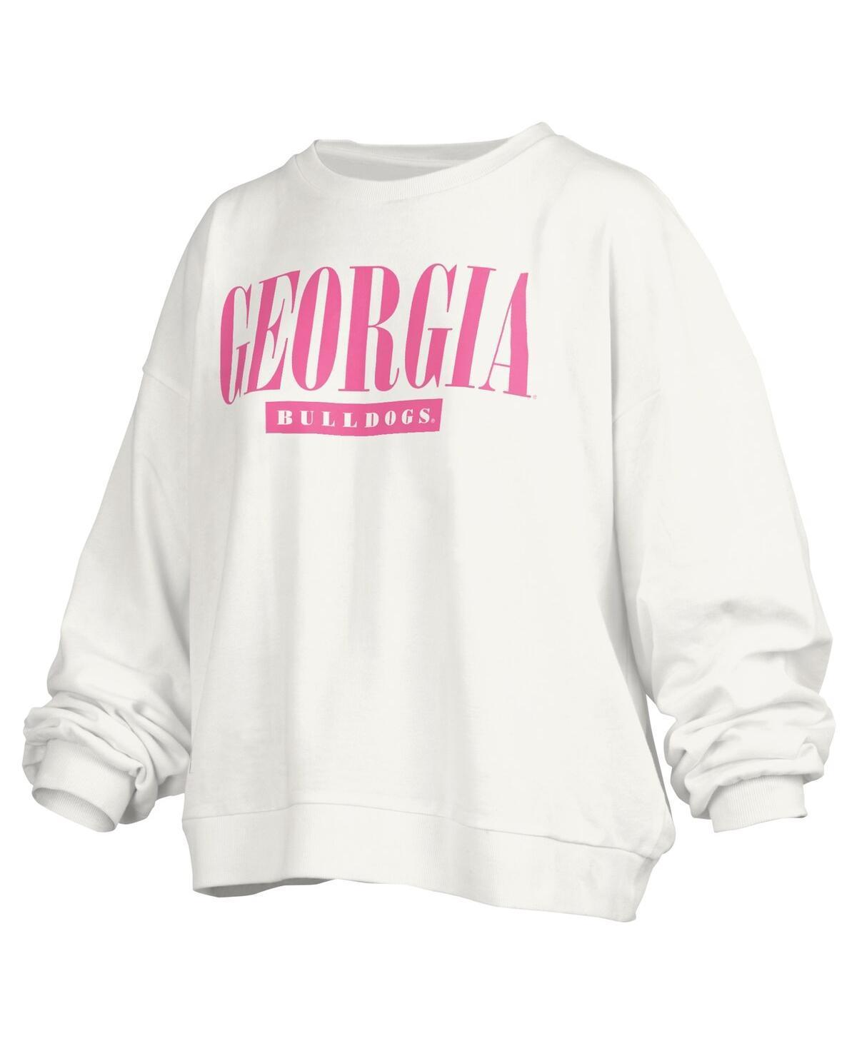 Womens Pressbox White Georgia Bulldogs Sutton Janise Waist Length Oversized Pullover Sweatshirt Product Image