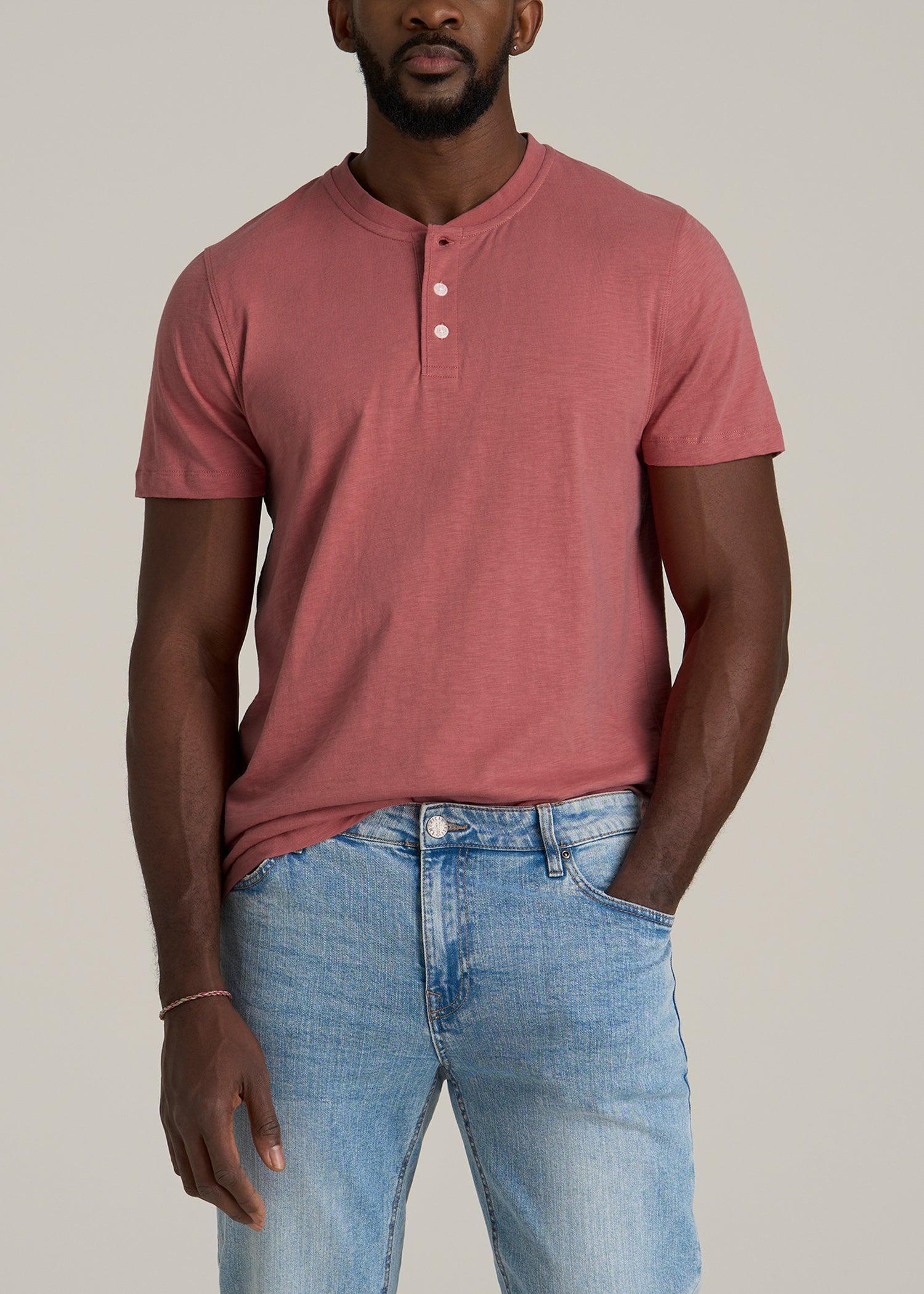 Sunwashed Short Sleeve Slub Henley for Tall Men in Dusty Cedar Male Product Image