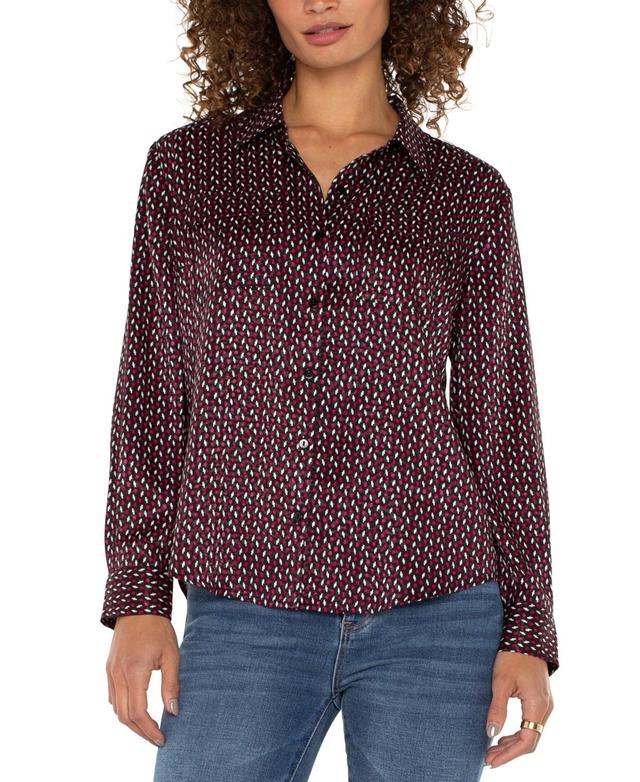 Liverpool Los Angeles Womens Printed Flap-Pocket Blouse Product Image