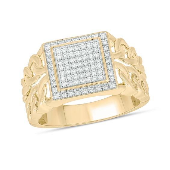 Men's 1/3 CT. T.w. Square Multi-Diamond Double Frame Chain Ring in Sterling Silver with 14K Gold Plate Product Image