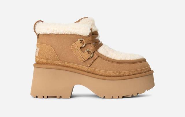 UGG Womens Classic New Heights Lace Up Suede/Sheepskin Classic Boots Product Image