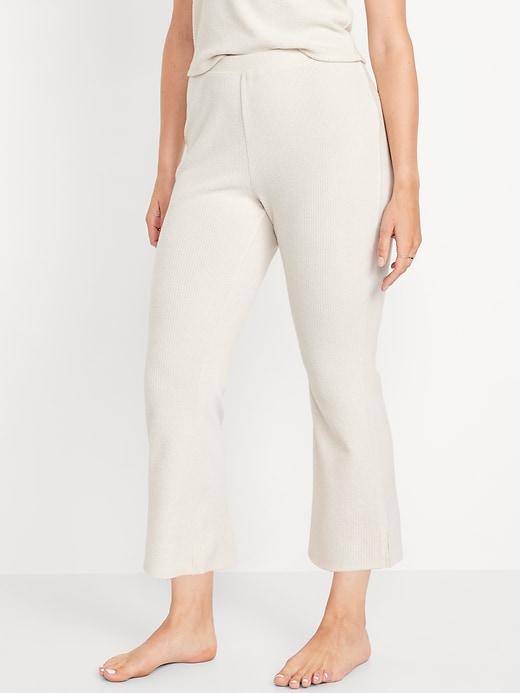 High-Waisted Ribbed Crop Flare Lounge Pants Product Image