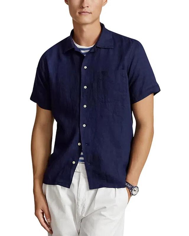 Linen Classic Fit Button Down Camp Shirt In Navy Product Image