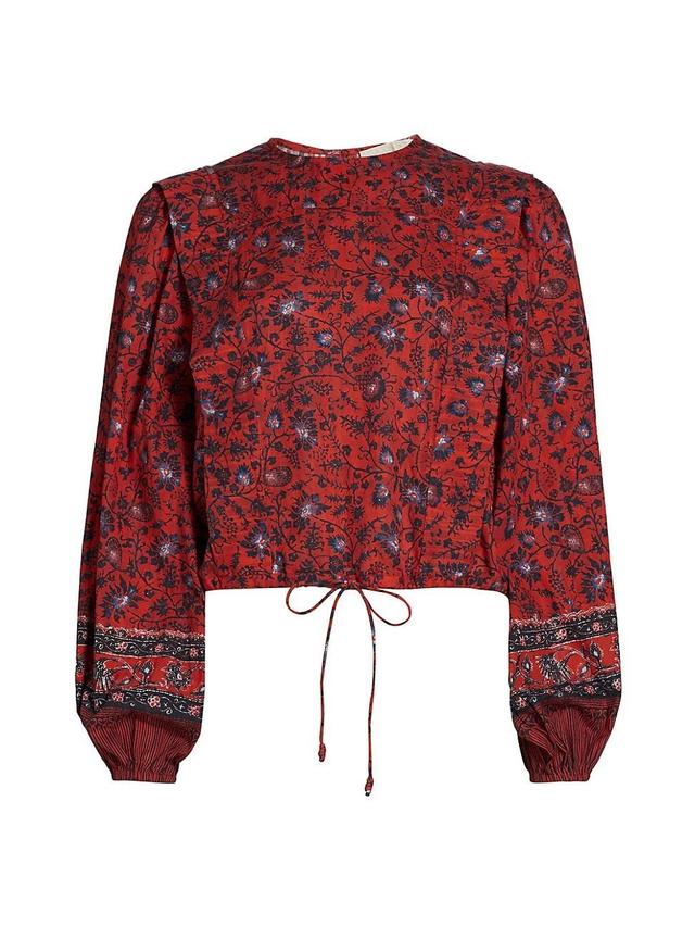 Womens Prisha Floral Cotton-Blend Long-Sleeve Blouse Product Image