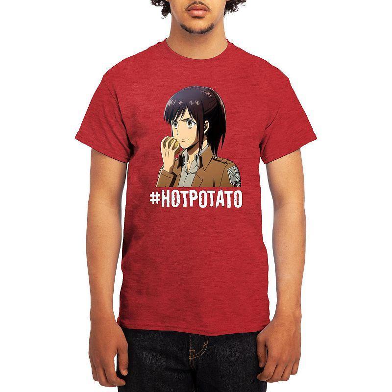 Mens Attack on Titan Tee Grey Red Product Image