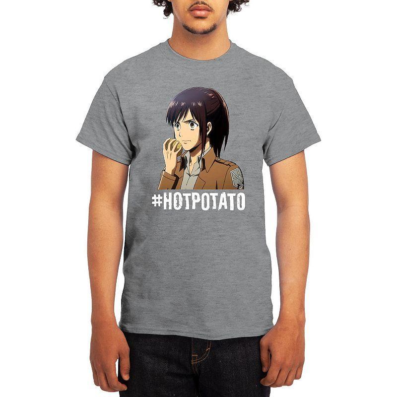 Mens Attack on Titan Tee Grey Red Product Image