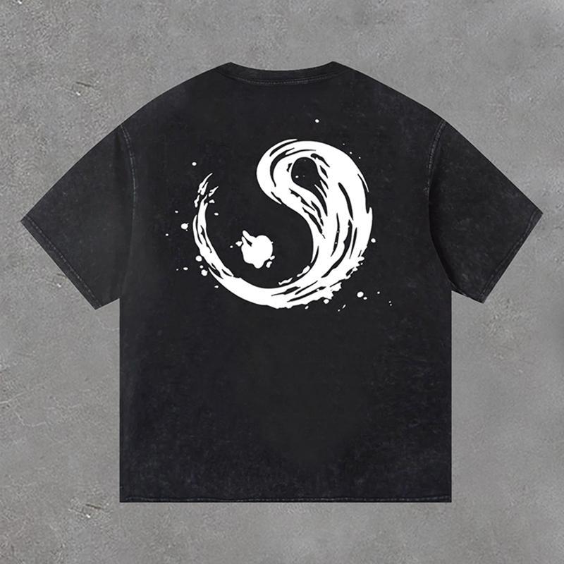 Sopula Tai Chi Bagua Yin Yang Graphic Print Acid Washed T-Shirt product image