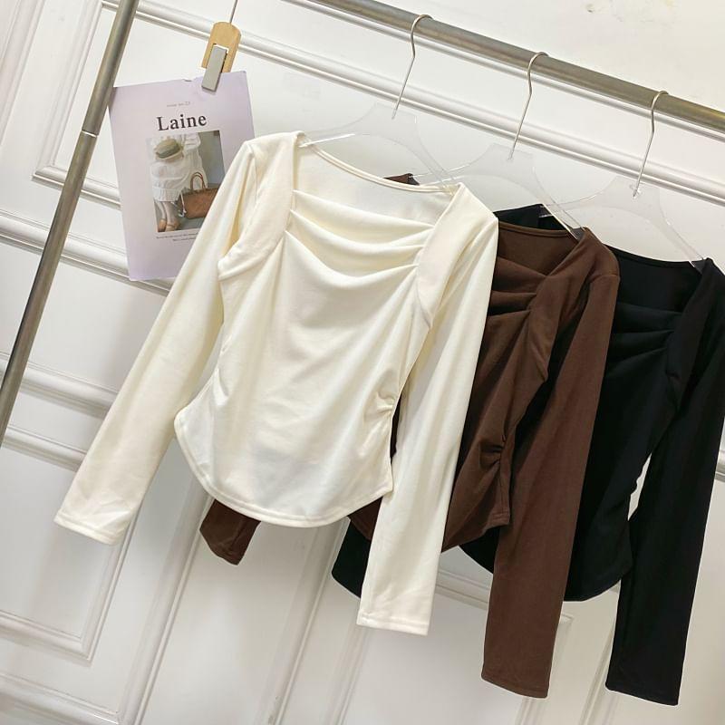 Long-Sleeve Square Neck Plain Top Product Image