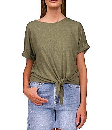 Sanctuary All Day Tie Waist Crew Neck Short Rolled Sleeve Tee Shirt Product Image