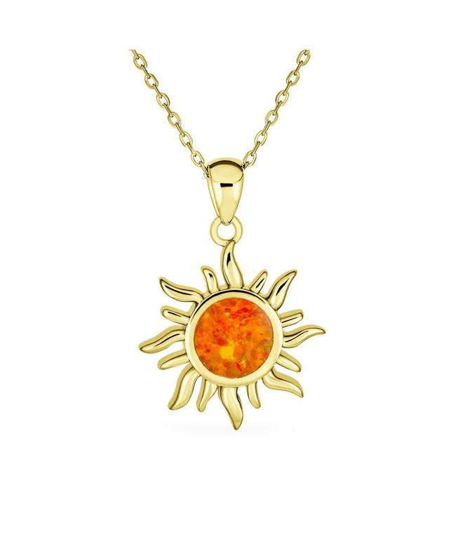 Bling Jewelry Irradiance Cz Accents Summer Beach Fun Created Fire Opal Flaming Sunshine Star Sunburst Necklace Pendant Women Yellow Gold Plated Product Image