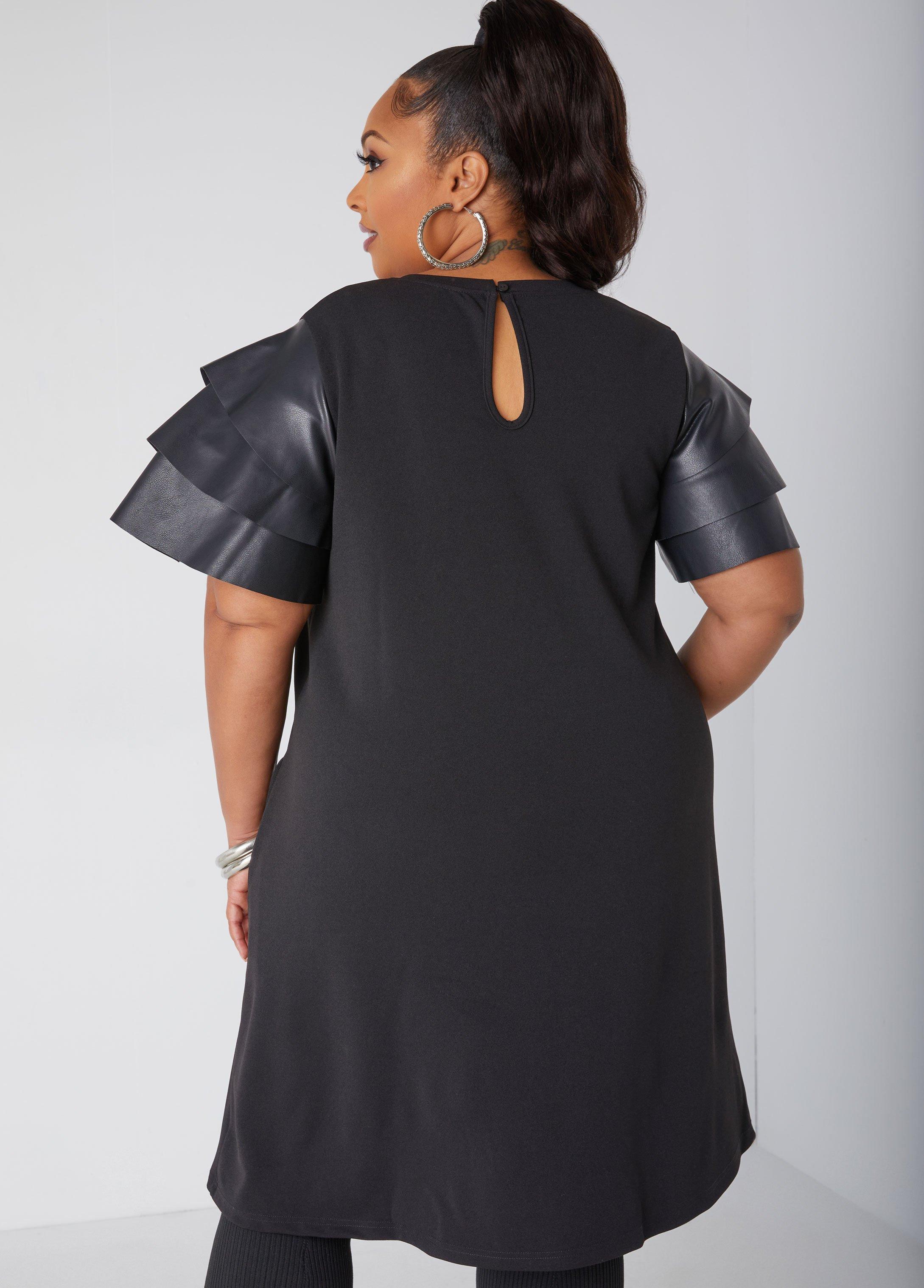 Ruffled Faux Leather Paneled Dress Product Image