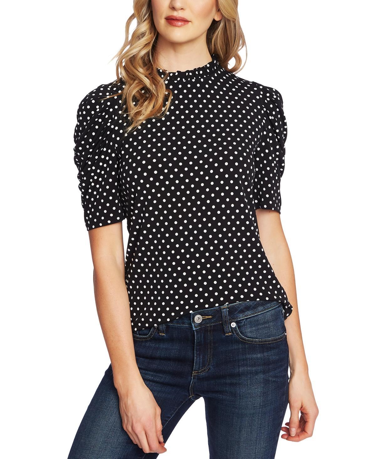 CeCe Womens Ruched Short Sleeve Polka-Dot Knit Top Product Image