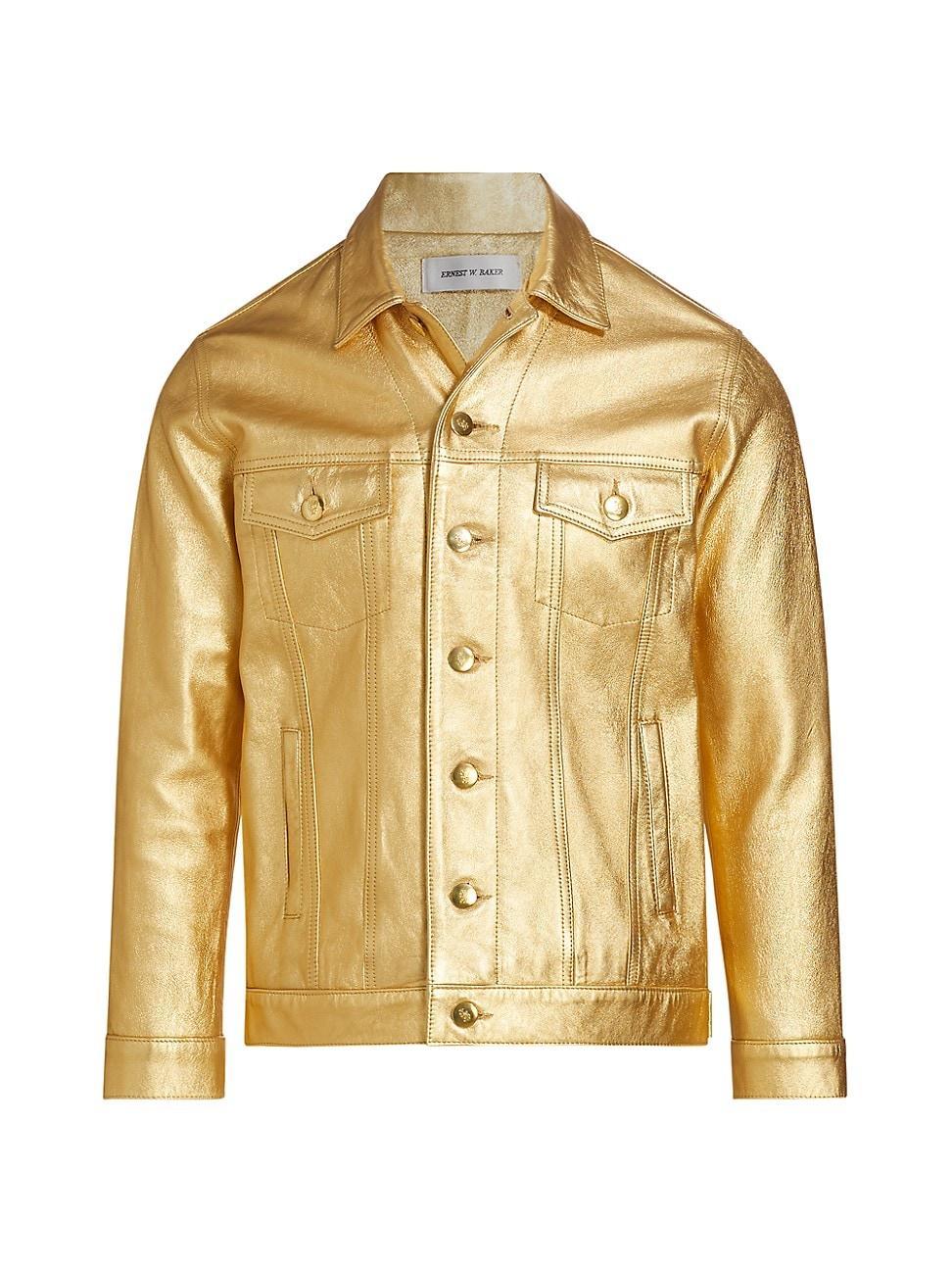 Mens Metallic Leather Trucker Jacket Product Image