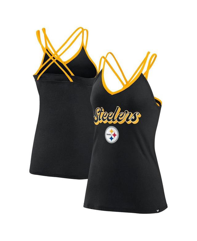 Womens Fanatics Black Pittsburgh Steelers Go For It Strappy Crossback Tank Top Product Image