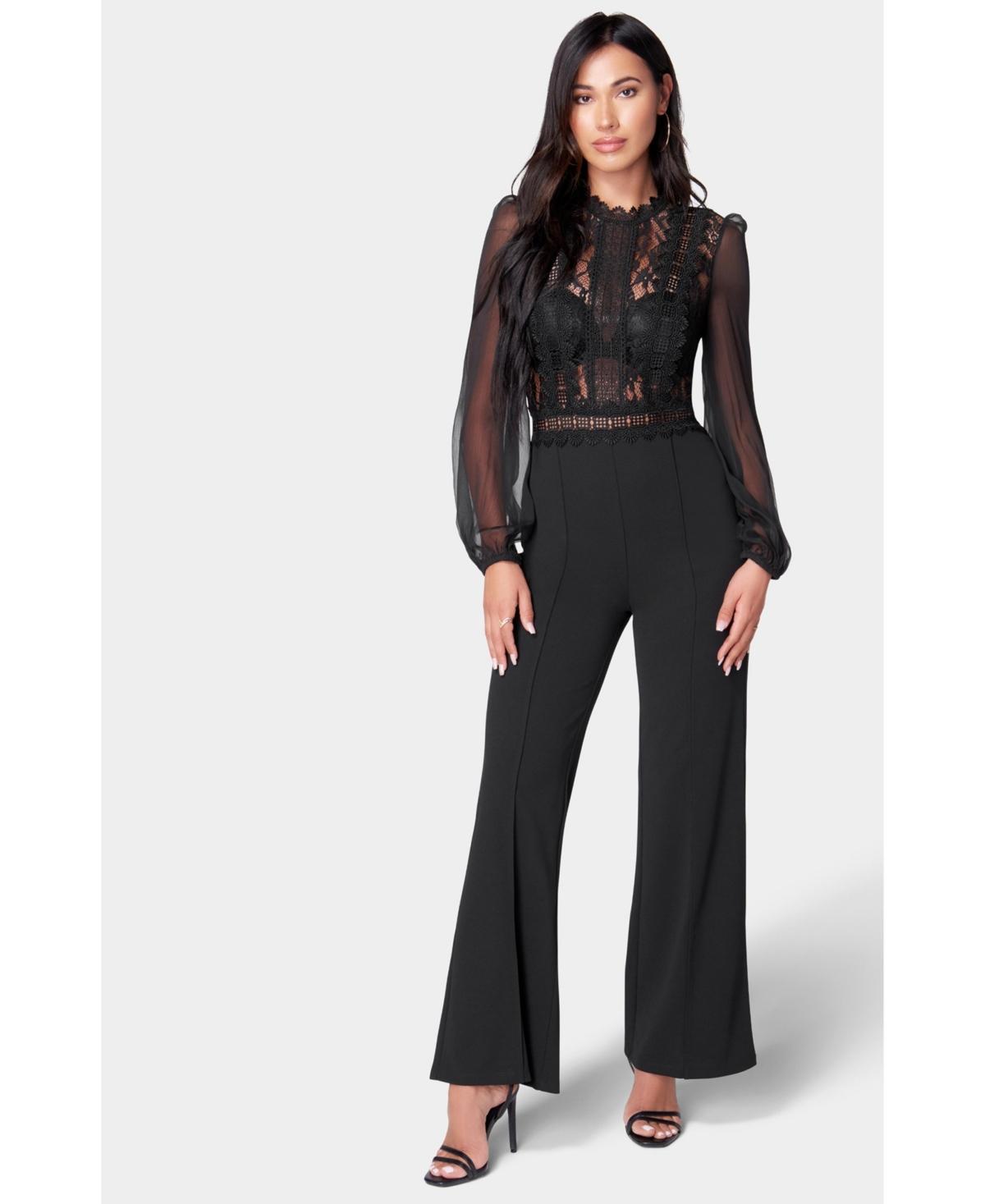 Bebe Womens Lace Top Straight Leg Jumpsuit Black Product Image