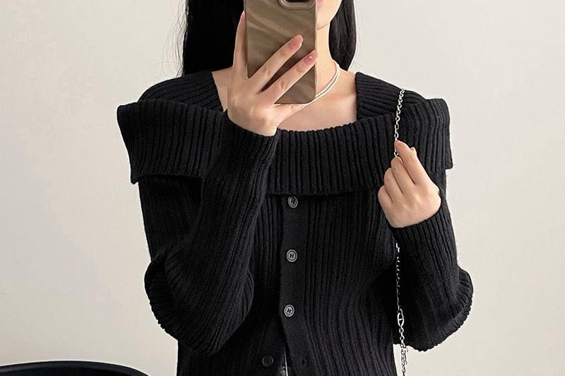 Off-Shoulder Plain Ribbed Sweater Product Image