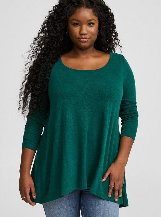 Linen Blend Crew Neck Drop Shoulder Hi-Low Tunic Product Image