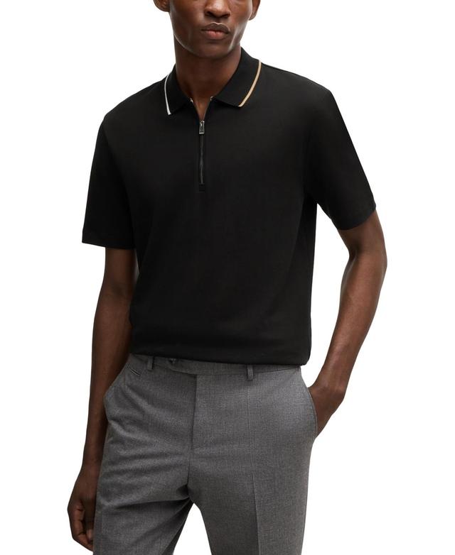 Boss by Hugo Boss Mens Zip-Neck Interlock Polo Shirt Product Image