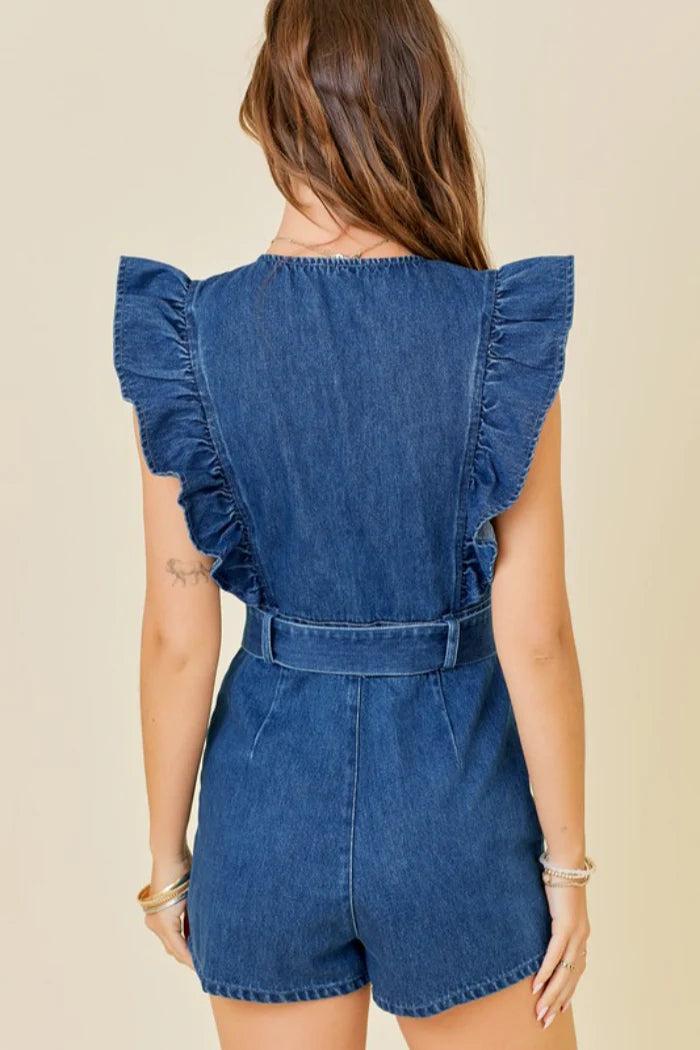 Denim Belted Romper Product Image