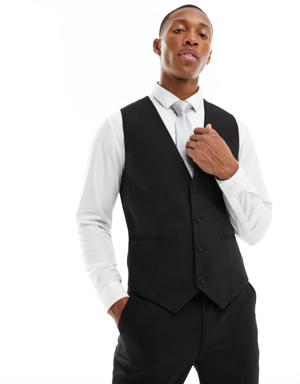 ASOS DESIGN skinny suit vest in black Product Image