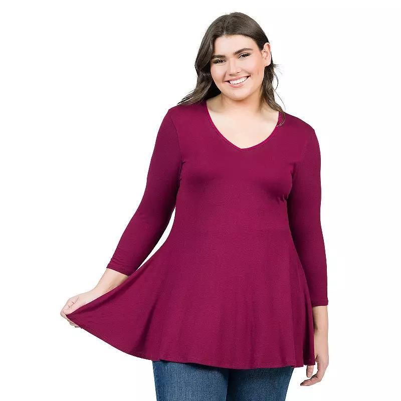 Plus Size 24Seven Comfort Apparel Quarter Sleeve V-Neck Tunic Top, Womens Product Image