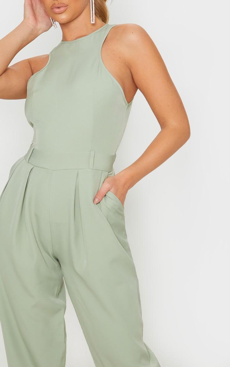 Sage Green Racer Back Pocket Detail Jumpsuit Product Image