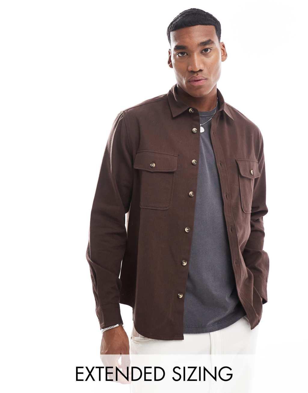 ASOS DESIGN cotton overshirt in dark brown product image