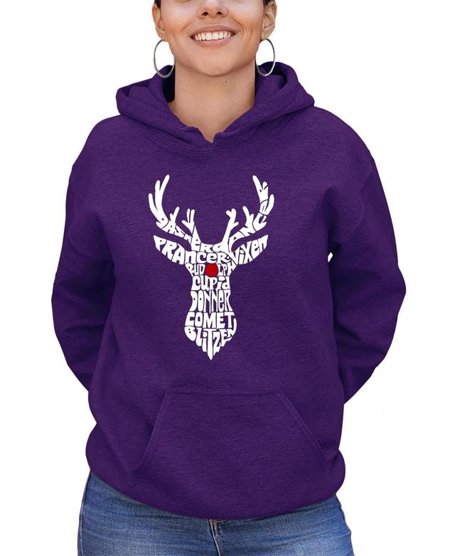 La Pop Art Womens Santas Reindeer Word Art Hooded Sweatshirt Product Image