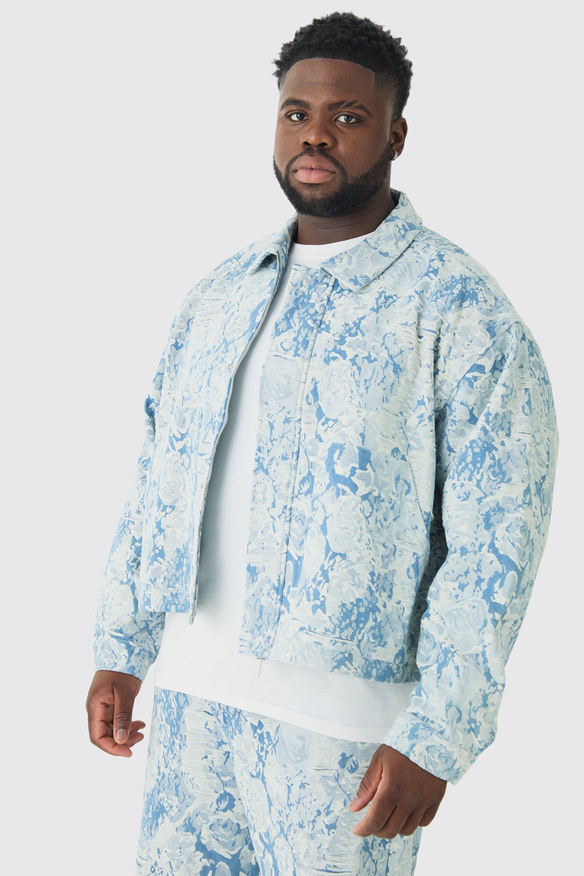 Plus Oversized Fit Fabric Interest Jean Jacket | boohooMAN USA Product Image