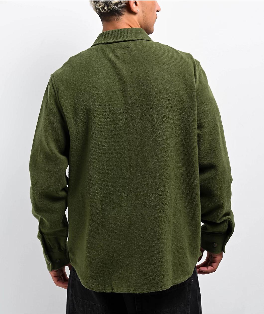 Brixton Bowery Textured Olive Surplus Long Sleeve Button Up Shirt Product Image