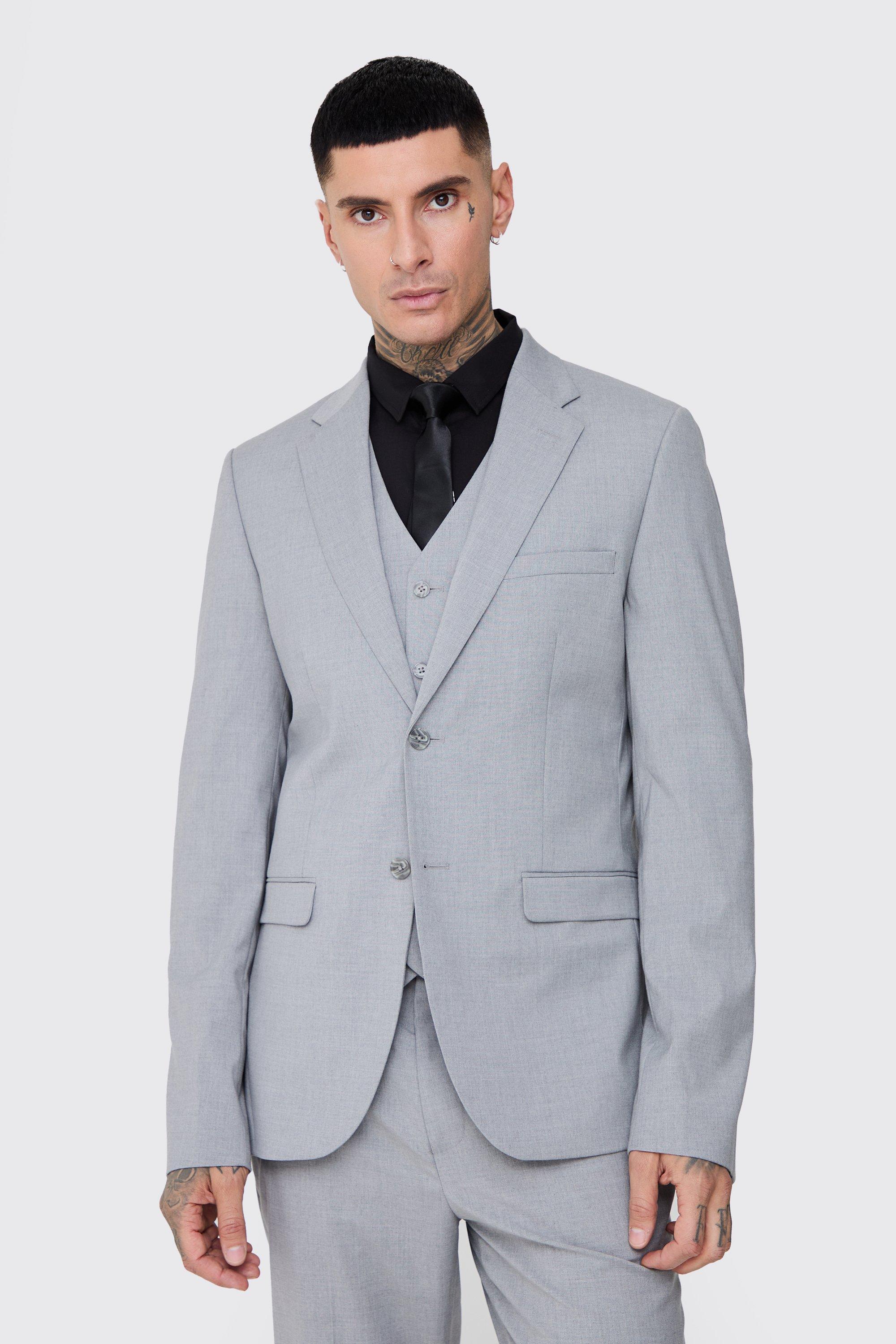 Tall Essential Slim Fit Suit Jacket In Grey | boohooMAN USA Product Image