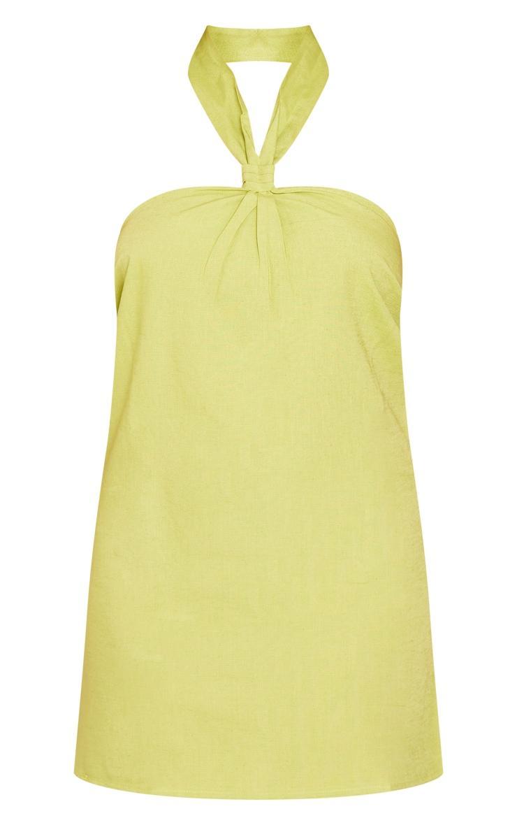  Olive Linen Look Knot Halterneck Shift Dress Product Image