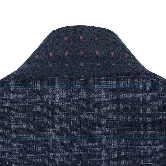 Wool Blend Regular Fit Stretch Checked Blazer in Navy Product Image