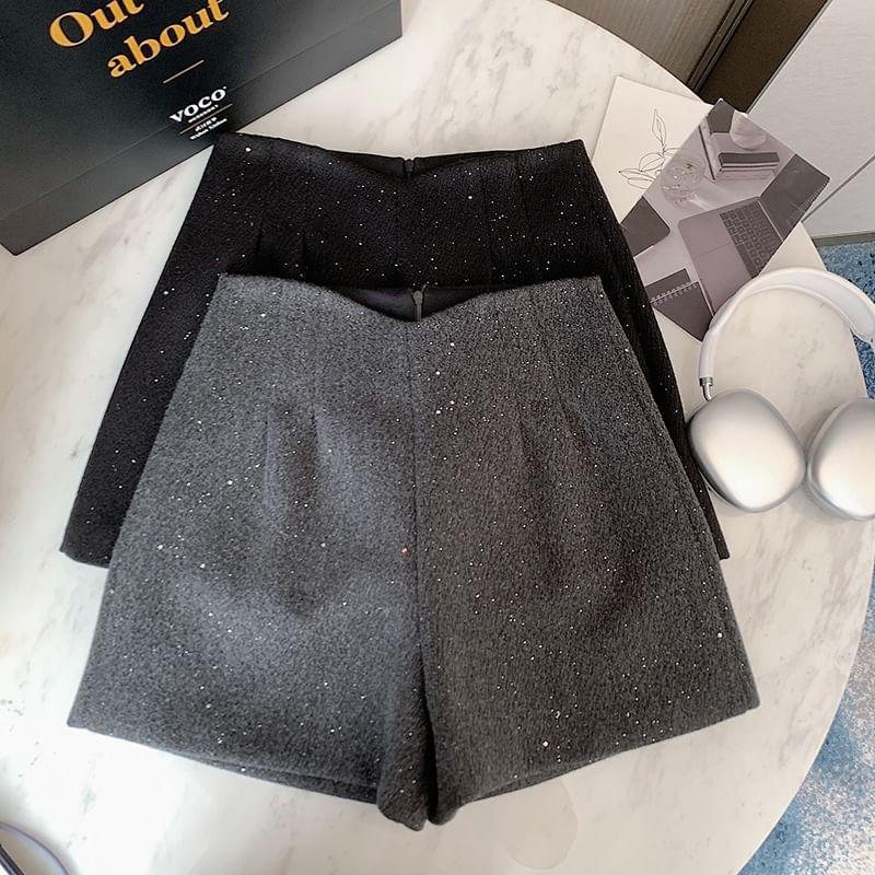 High Waist Plain Glitter Shorts product image