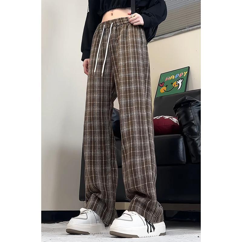 High Waist Plaid Wide Leg Pants Product Image