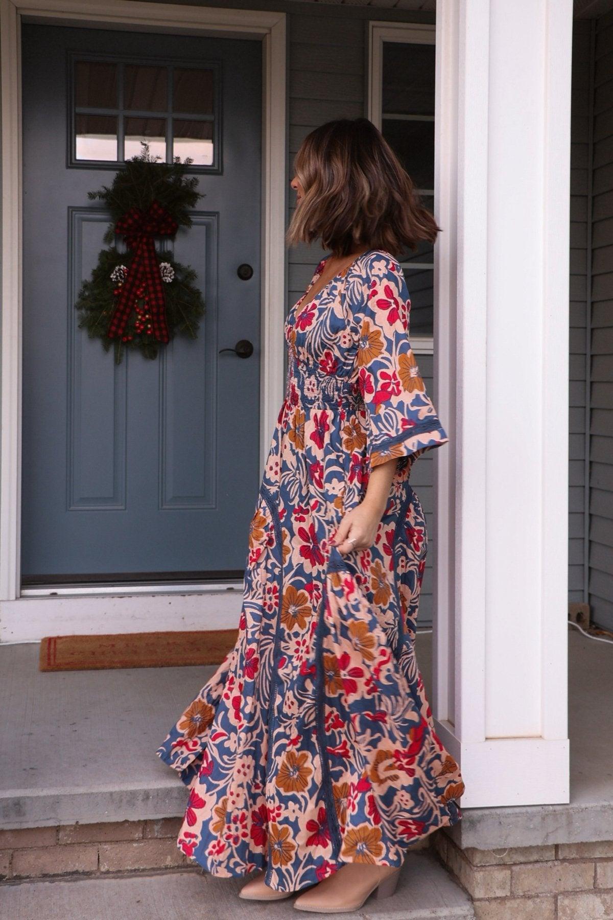 Free People Navy Multi Print Dixie Maxi Dress Product Image