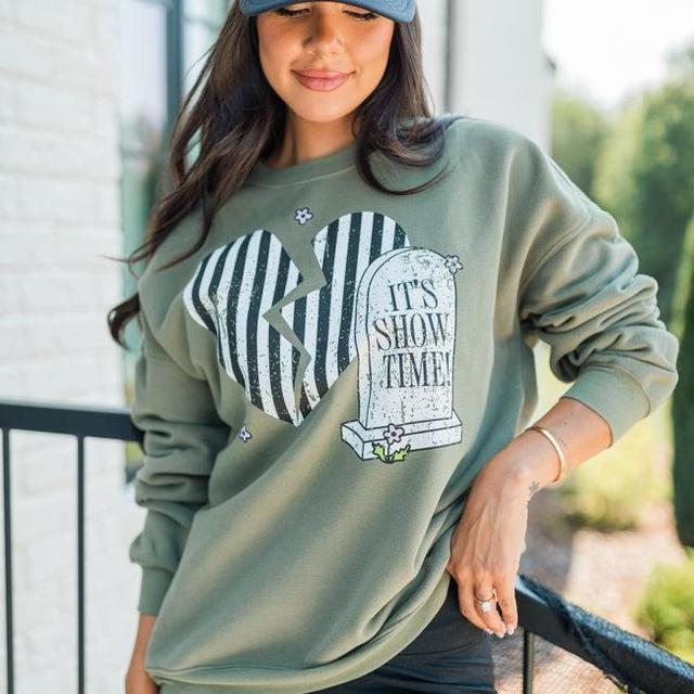 It's Showtime Olive Oversized Graphic Sweatshirt Product Image