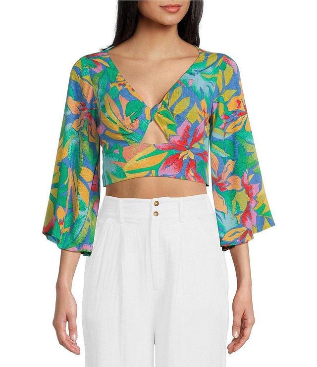 Billabong Summer Heat Long Blouson Sleeve Printed Crop Top Product Image