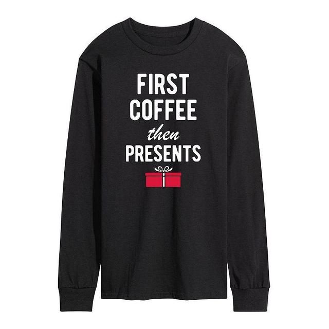 Mens First Coffee Then Presents Long Sleeve Tee Black Product Image