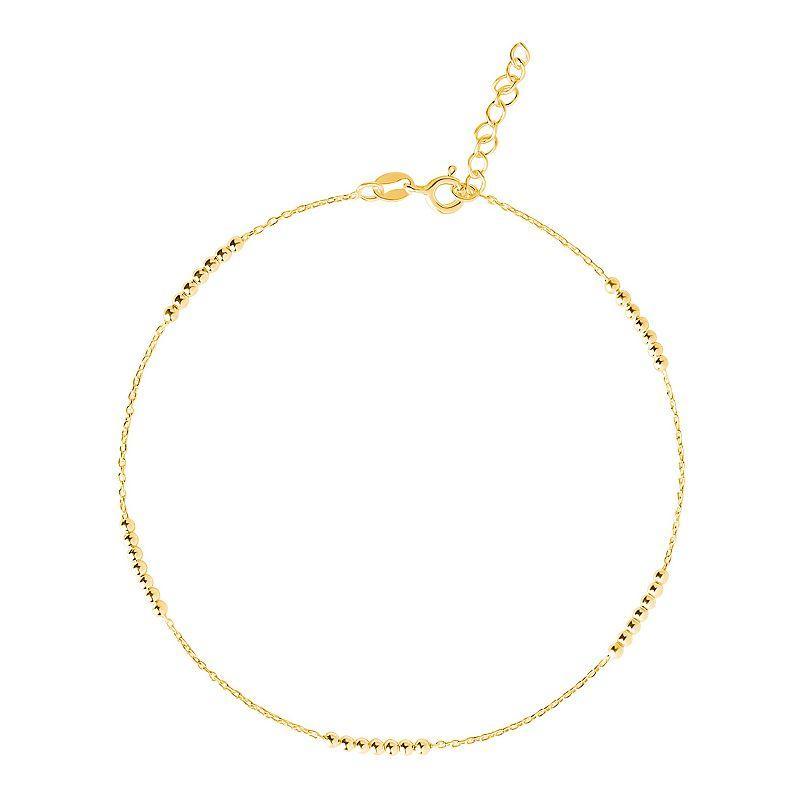 PRIMROSE 18k Gold Over Silver Beaded Station Chain Anklet, Womens Gold Tone Product Image