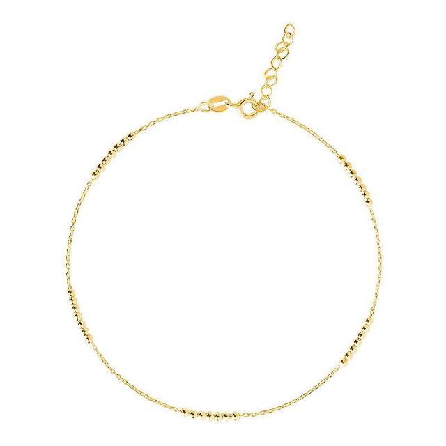 PRIMROSE 18k Gold Over Silver Beaded Station Chain Anklet, Womens Gold Tone Product Image