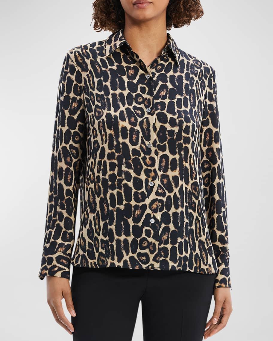 Straight Leopard-Print Long-Sleeve Shirt Product Image