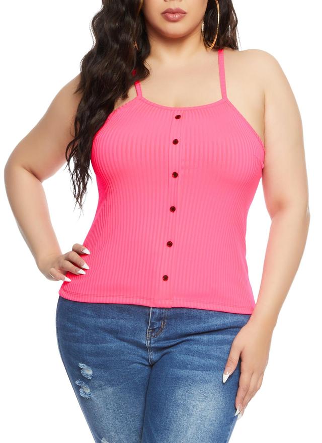 Womens Plus Size Ribbed Faux Button Front Cami Product Image