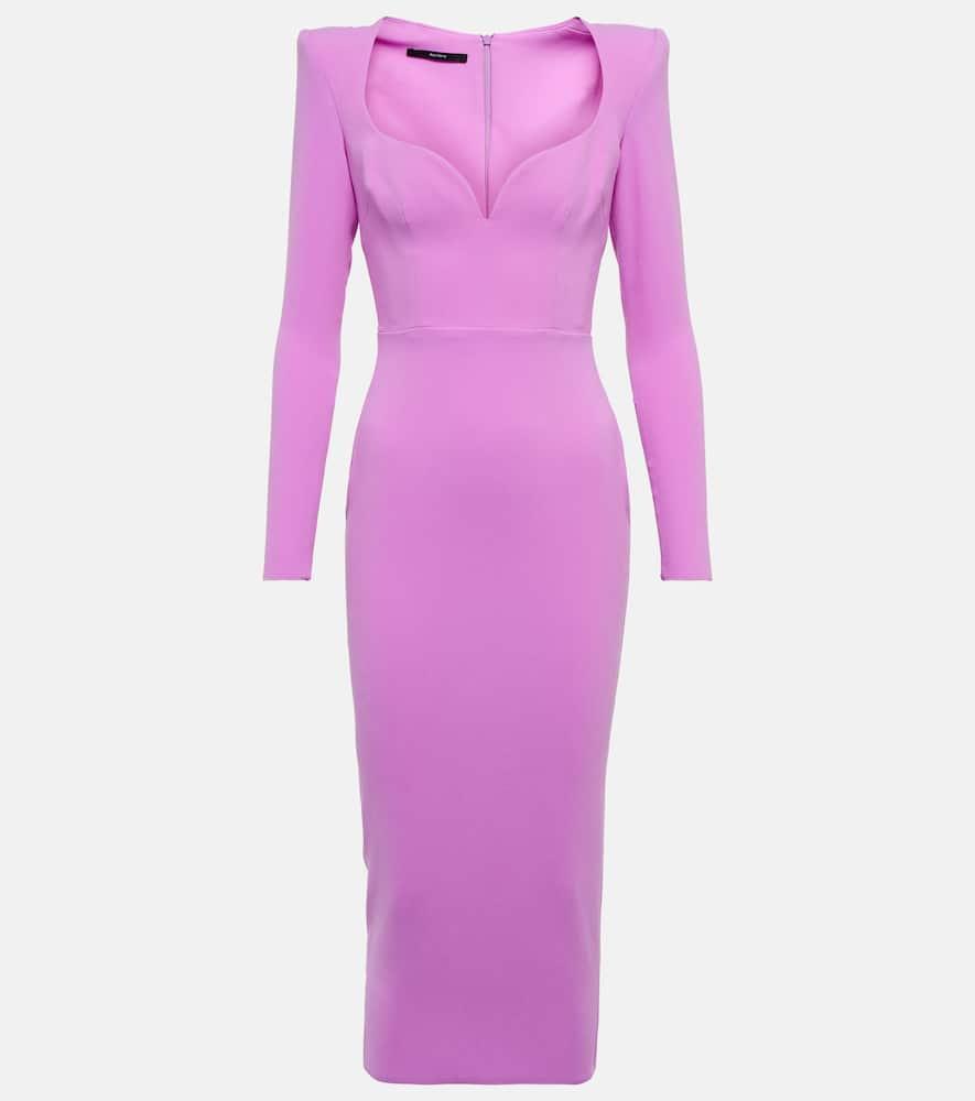 Stretch Crepe Long-sleeve Curved Sweetheart Midi Dress In Orchid Product Image