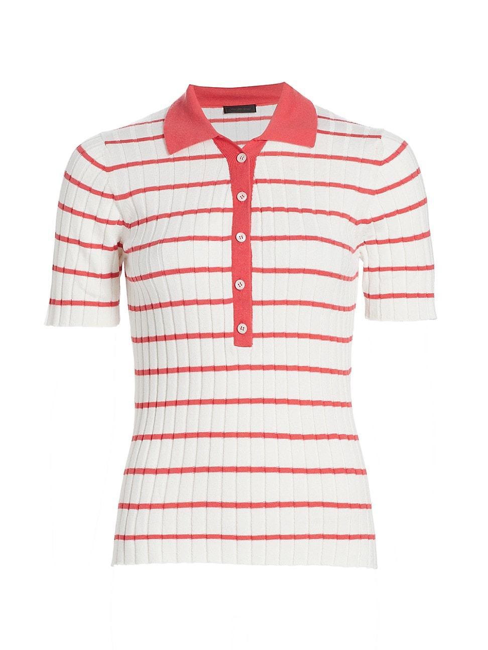 Womens Striped Cotton-Blend Knit Polo Shirt Product Image