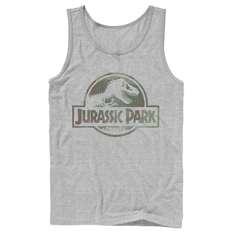 Mens Jurassic Park Camo Fossil Logo Tank Top Athletic Grey Product Image